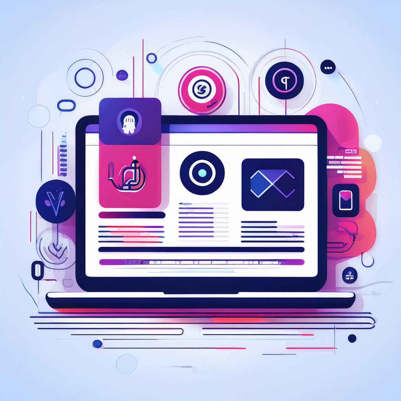Accessibility-ready WordPress theme shown on a laptop, surrounded by accessibility icons for hearing, vision, mobility and touch