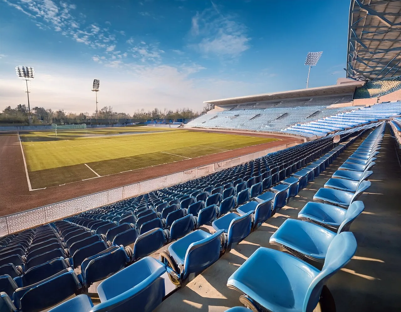 Accessible stadium seating with wheelchair spaces and companion seats