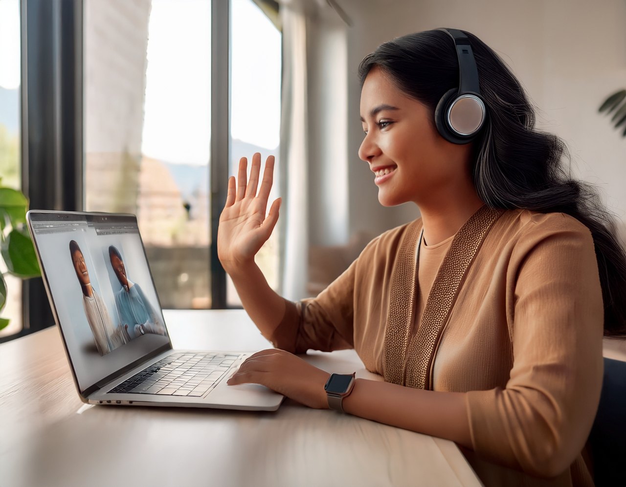 Live AI captions in a video meeting for a deaf participant