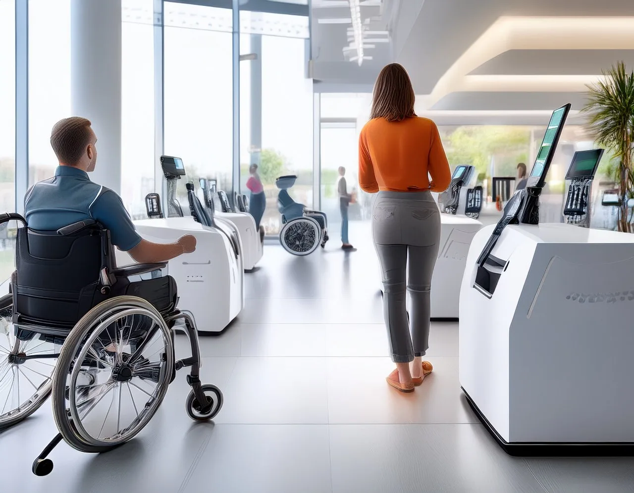Powered wheelchair, hearing aids and braille tablet on display