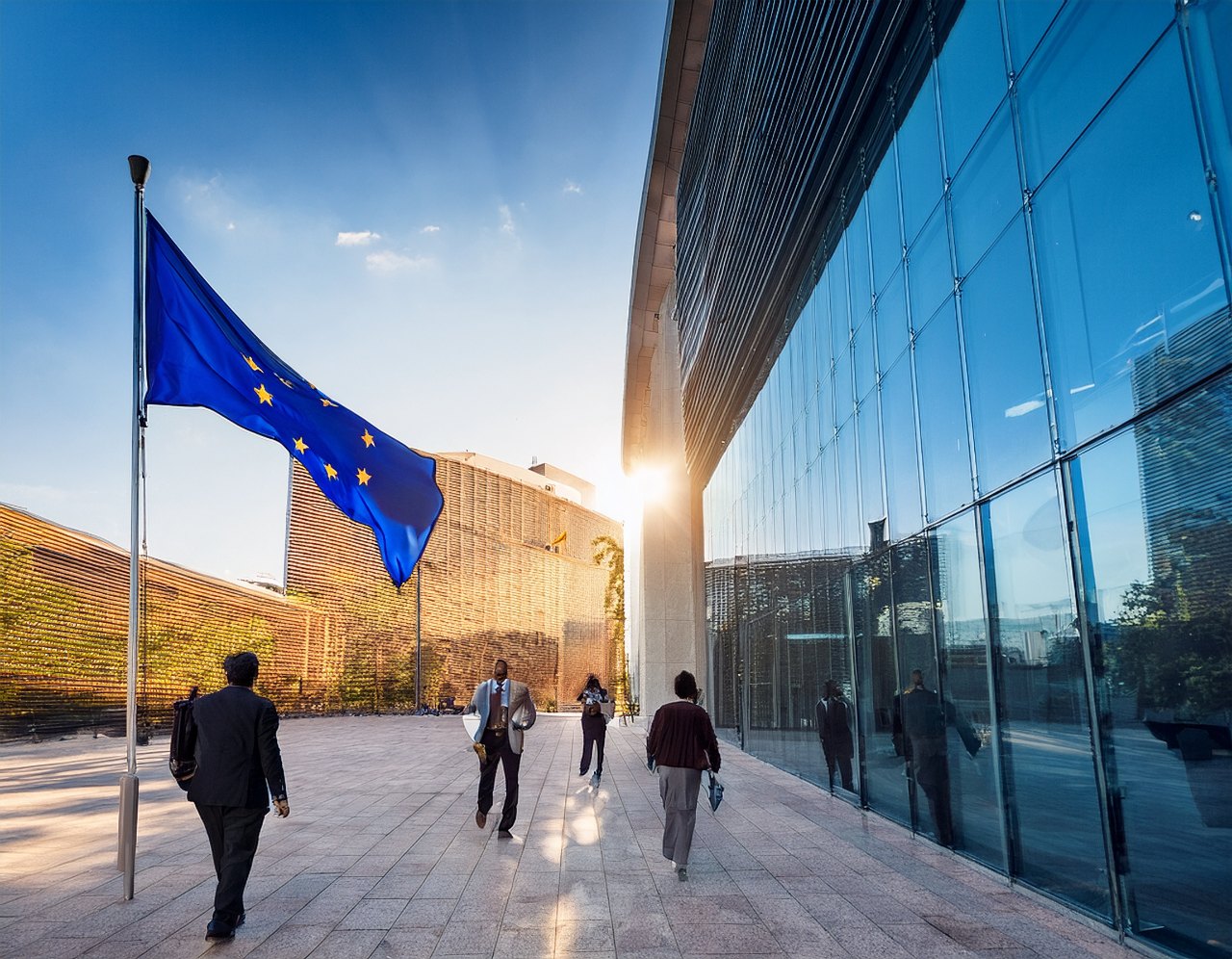 European Accessibility Act: EU flag outside a modern office building