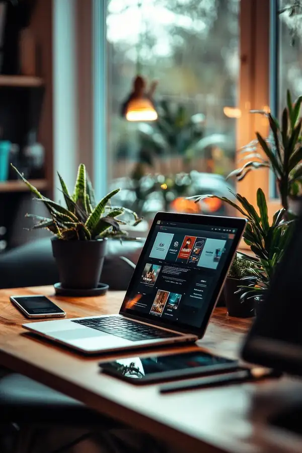 A laptop on a wooden desk showing an online store product page.
