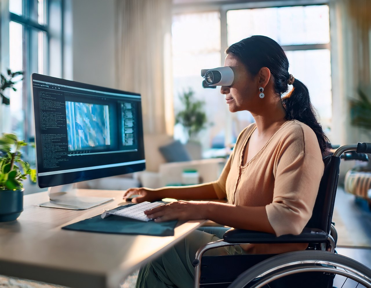 Assistive technology helping a person with limited mobility use a computer
