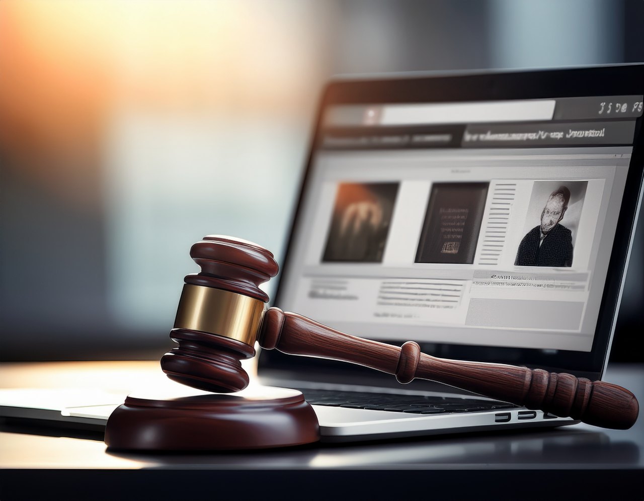 Website accessibility lawsuits: a gavel resting on a laptop showing a website