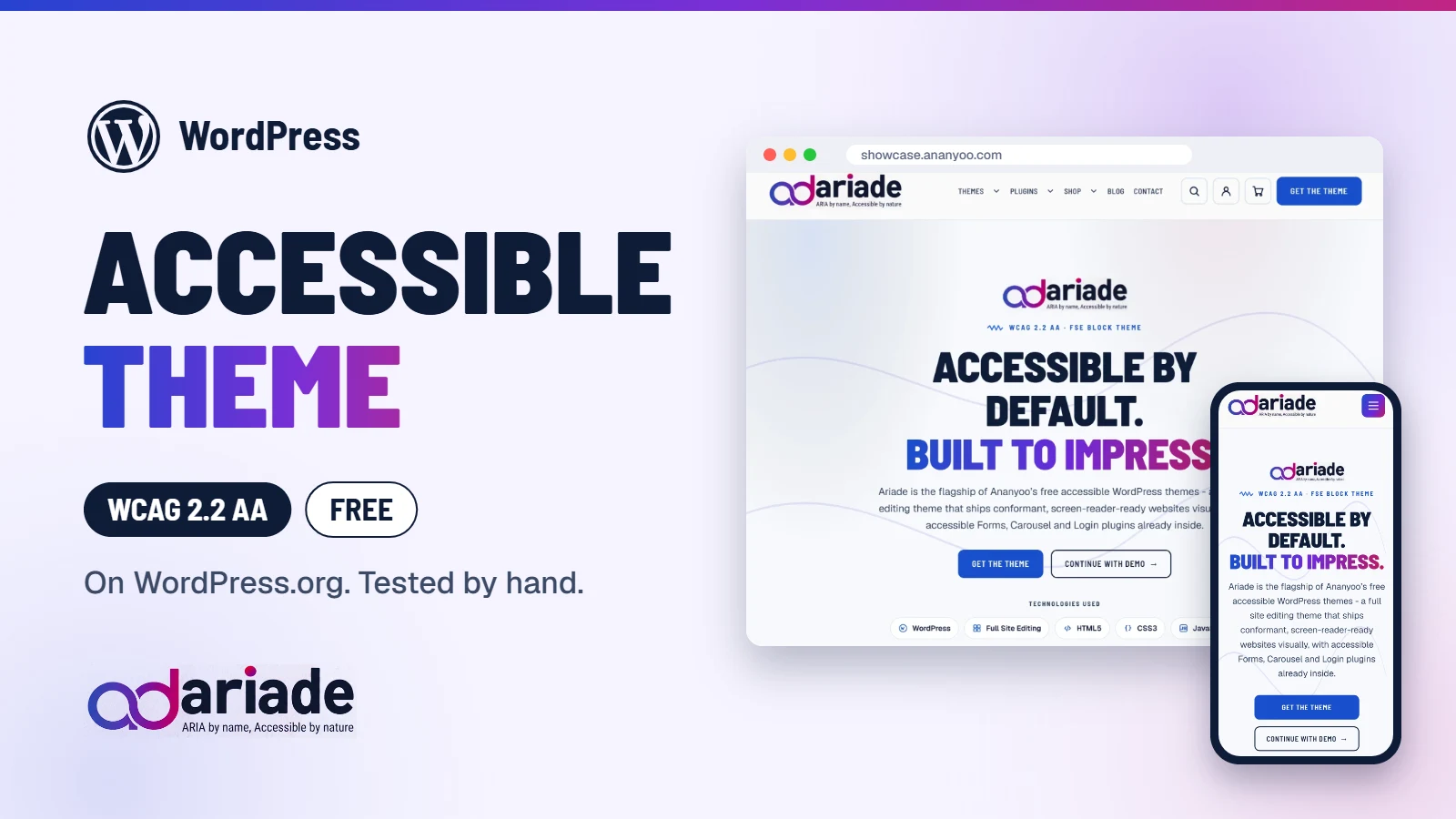 Ariade accessible WordPress theme, WCAG 2.2 AA and free on WordPress.org